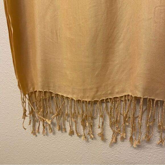 Tan beige large oversized fringe Pashmina Scarf Wrap Shawl 24x96 - Picture 5 of 10